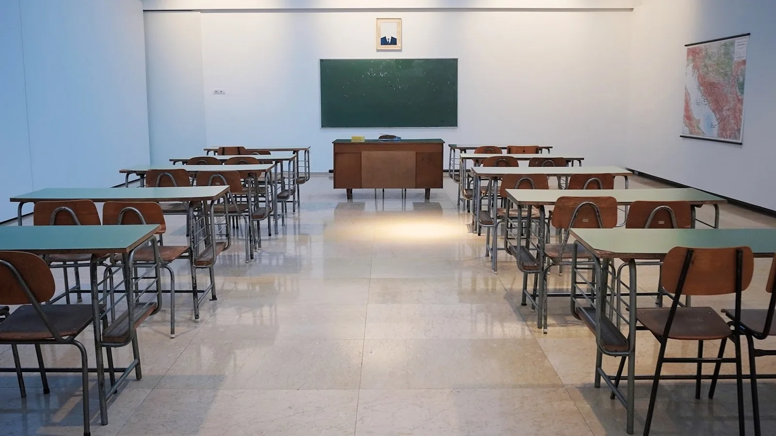 A quiet campus room after hours