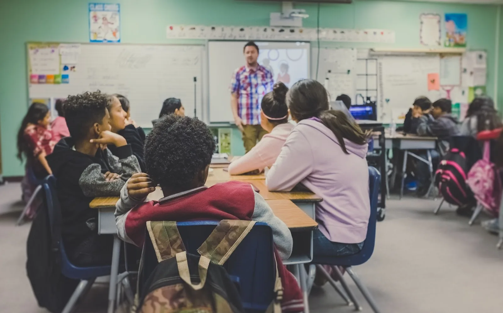 Students working together in a classroom