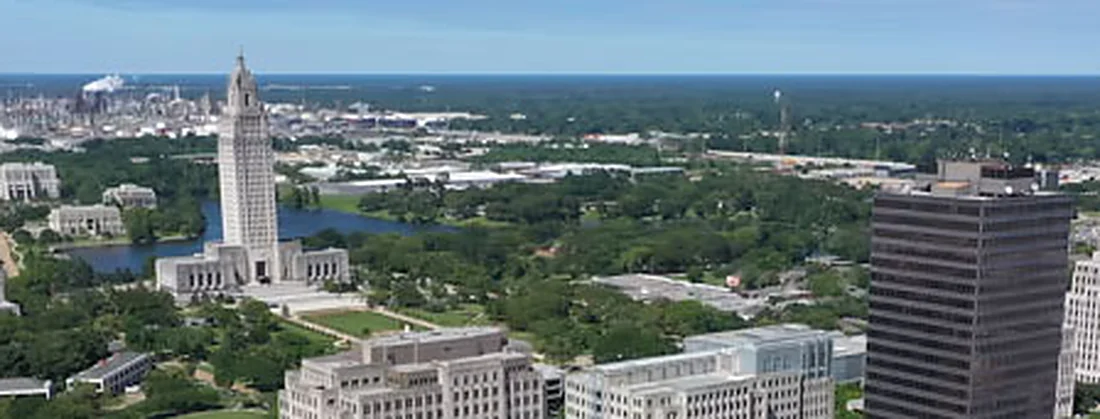 The Louisiana State Capitol tower above Baton Rouge