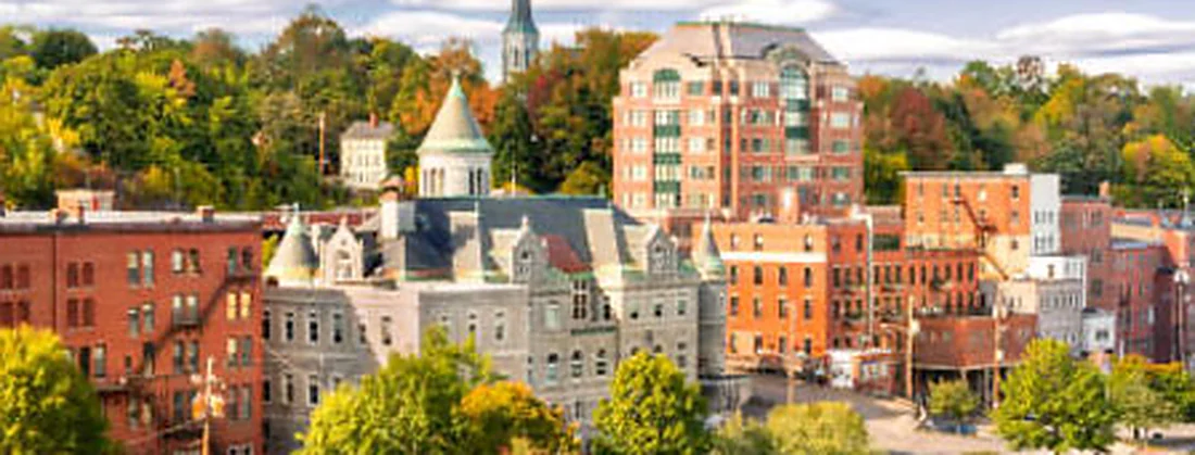 Water Street in Augusta on the Kennebec River in autumn