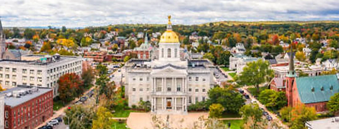 The gold-domed New Hampshire State House in Concord in autumn
