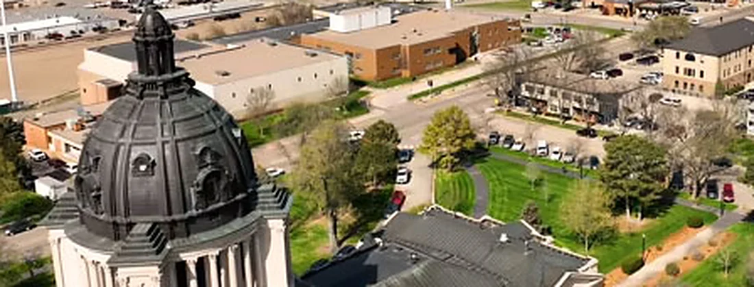 The South Dakota State Capitol in Pierre above the Missouri River