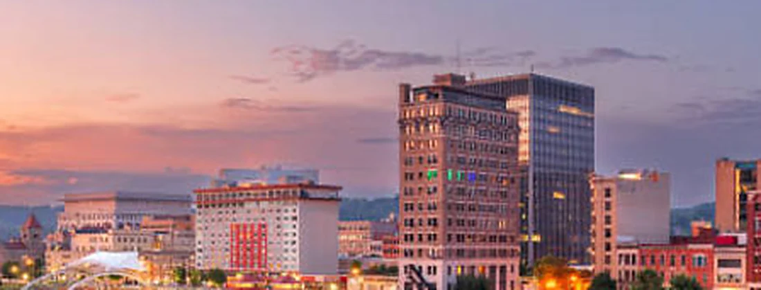 Charleston on the Kanawha River at dusk